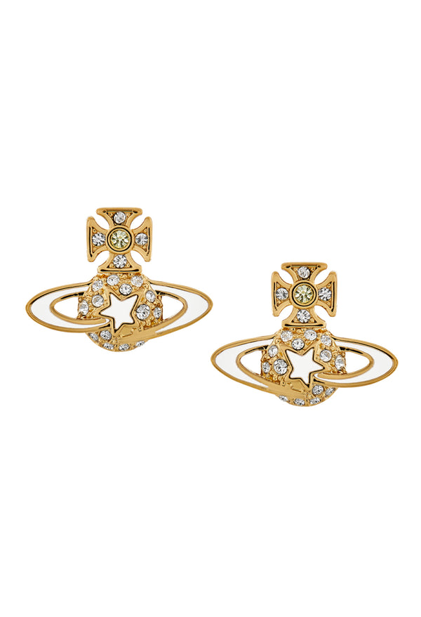 Vivienne Westwood White Enamel Darlene Earrings Gold Plated