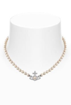 Vivienne Westwood Cream Rose Pearl Olympia Pearl Necklace Platinum Plated