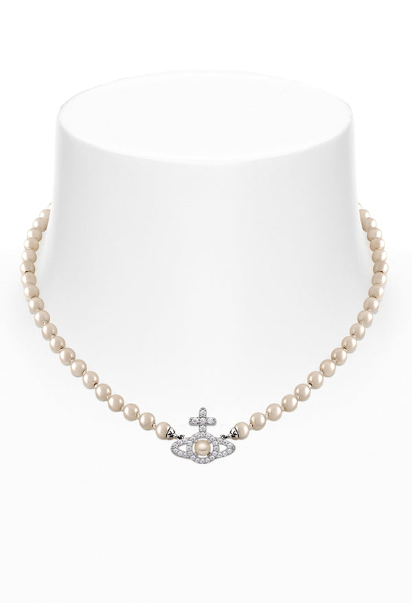 Vivienne Westwood Cream Rose Pearl Olympia Pearl Necklace Platinum Plated