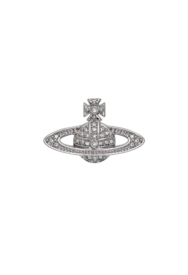 The Vivienne Westwood Mini Bas Relief Clutch Pin, platinum plated metal brooch from Vivienne Westwood, OD’s Jewellers, St Helens