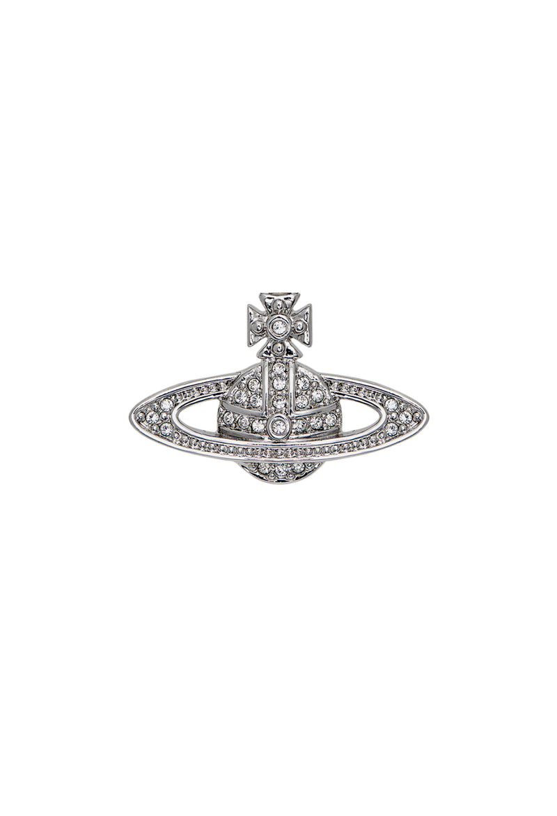 The Vivienne Westwood Mini Bas Relief Clutch Pin, platinum plated metal brooch from Vivienne Westwood, OD’s Jewellers, St Helens