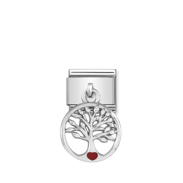 Nomination Composable Classic Link CHARMS TREE OF LIFE WITH RED HEART in Steel, 925 Silver and Enamel
