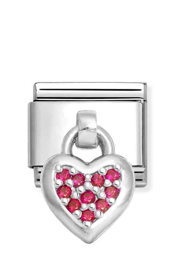 The Nomination Composable Classic Link Red Heart Drop in Silver, a red-stone silver jewelry charms & pendants from Nomination Italy, available at OD’s Jewellers in St Helens