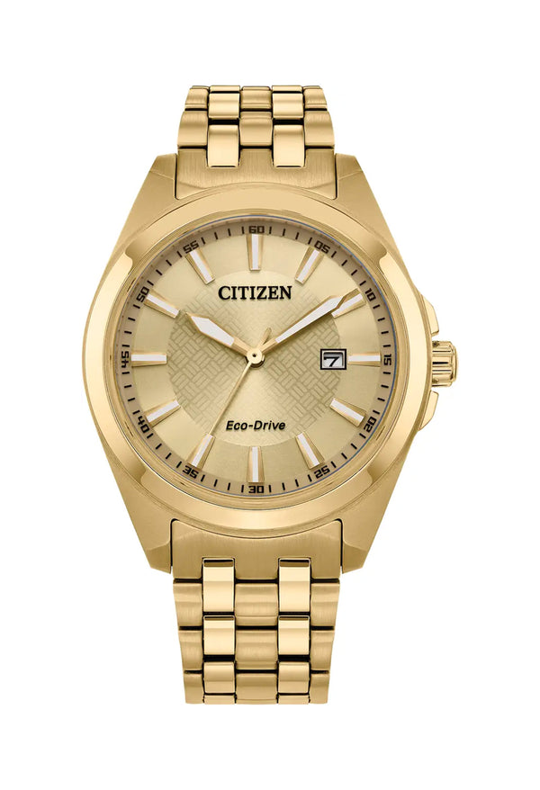 Citizen Gents Eco-Drive Champagne Dial Gold Plated Bracelet Watch