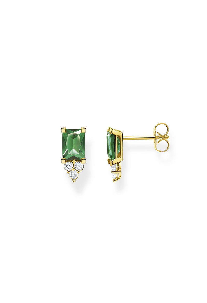 Thomas Sabo Green Stud Earrings in Silver Gold Plated