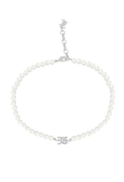 Juicy Couture Joelle JC Pearl Choker Necklace Silver Plated *