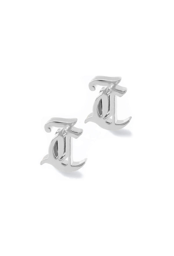 Juicy Couture Lucy JC Logo Stud Earrings Silver Plated