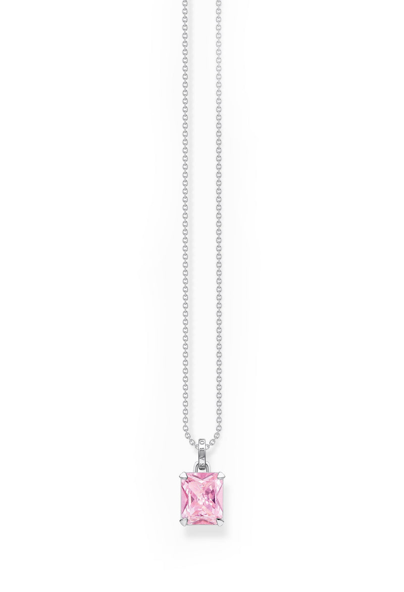 Thomas Sabo Octagon Cut Pink Cubic Zirconia with Chain Necklace in Silver