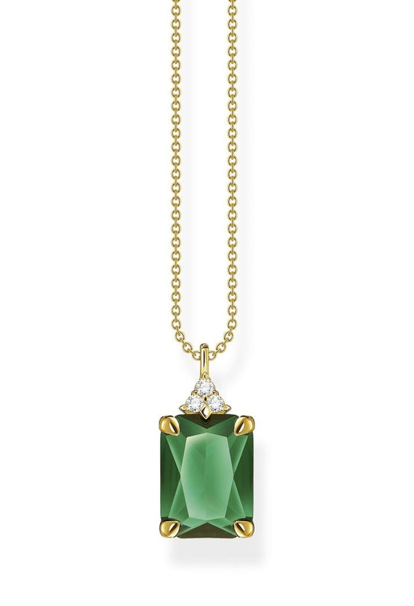 Thomas Sabo Green Coloured Stone With 45cm Chain in Silver Gold Plated