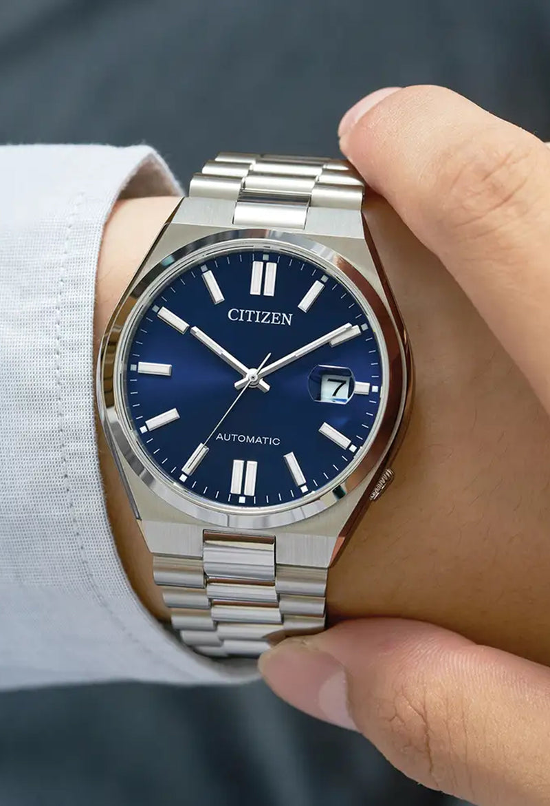 The Gents Citizen Tsuyosa watch, a navy blue dial stainless steel bracelet from Citizen, at OD’s Jewellers in St Helens.