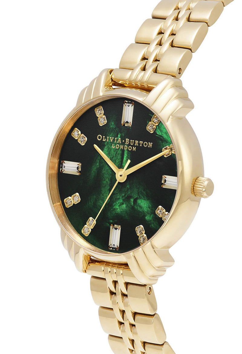 Olivia Burton Ladies Art Deco Green Dial Watch Gold Plated