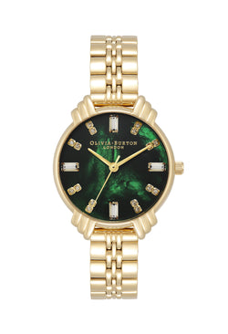 Olivia Burton Ladies Art Deco Green Dial Watch Gold Plated