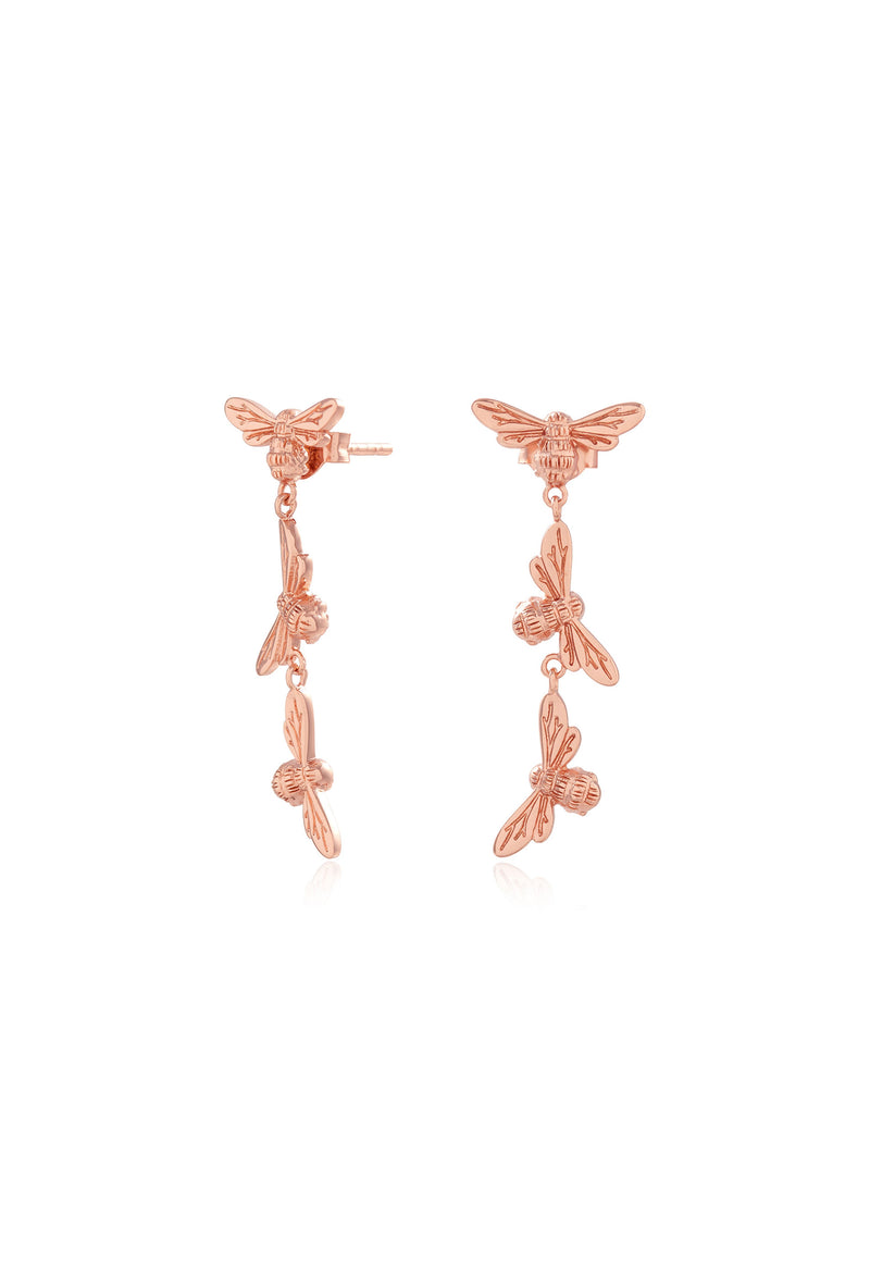 Olivia Burton Lucky Bee Drop Earrings Rose Gold Plated