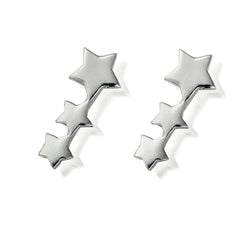 ChloBo Shooting Star Earrings, featuring 3 sterling silver stars cascading down the ear, a celestial-inspired design.