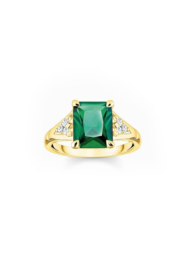 Thomas Sabo Octagon Cut Green Cocktail Ring in Silver Gold Plated