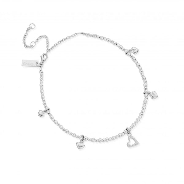 ChloBo Mini Cute Multi Heart Anklets in Silver